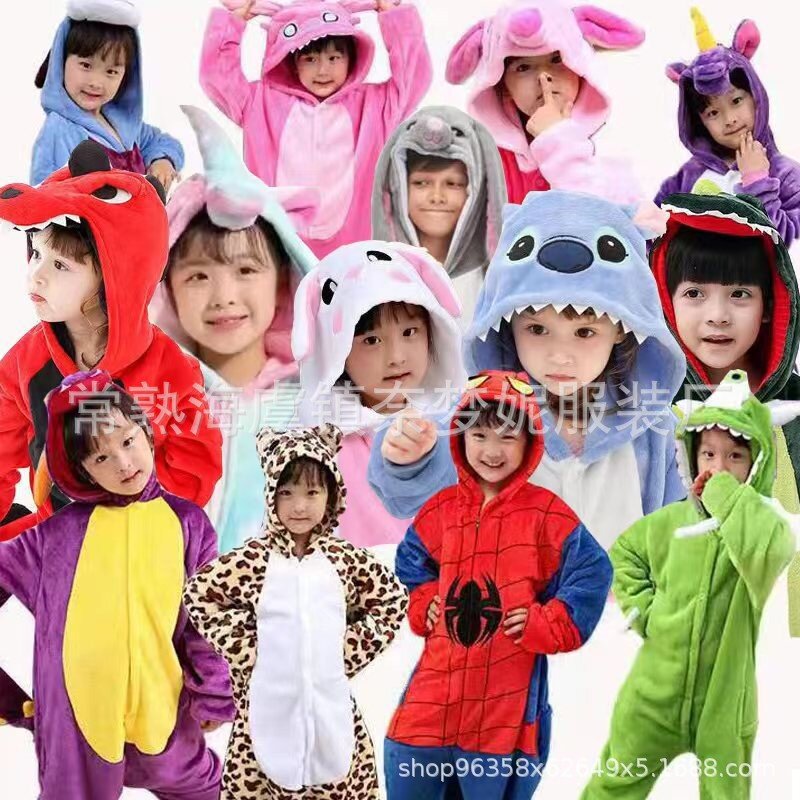 混批秋冬季法兰绒动物卡通连体睡衣如厕版蓝史迪奇保暖居家服