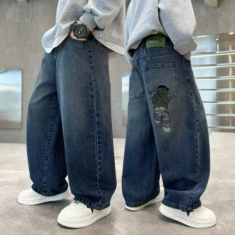 男童牛仔裤春秋款宽松直筒长裤