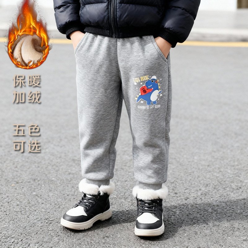 加绒冬款儿童运动裤加厚恐龙新款男童休闲裤冬季童装银狐绒卫裤