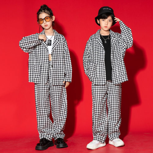 嘻哈街舞潮服男童套装hiphop宽松外套女童打鼓儿童爵士舞服装潮牌