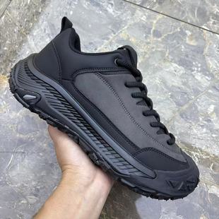 时尚拼色皮面男鞋系带厚底防滑运动鞋耐磨防水黑灰休闲户外鞋加绒