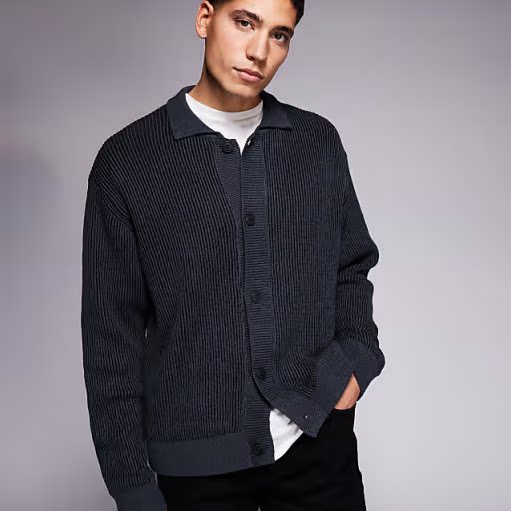 美女当家英国代购直邮2025翻领慵懒复古时尚休闲男士帅气针织开衫