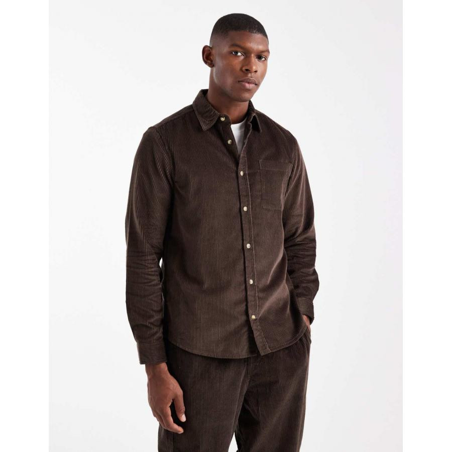 美女当家英国代购2025年秋季新款棕色灯芯绒质感日常复古长袖衬衫