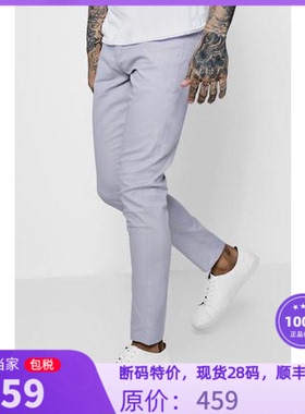 R美妞英国代购淡紫色浪漫清新气质都市型男修身微弹斜纹休闲长裤