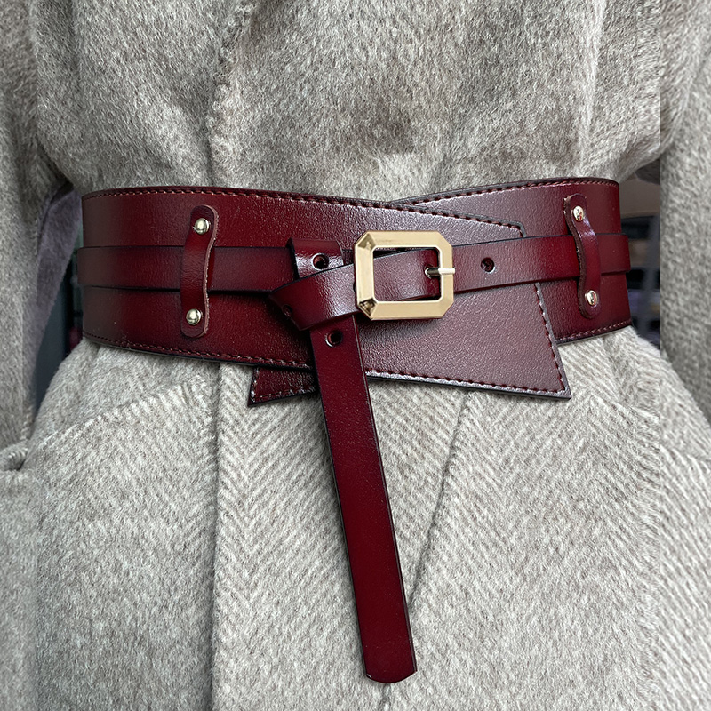 大衣西装配裙子咖色欧美宽腰带