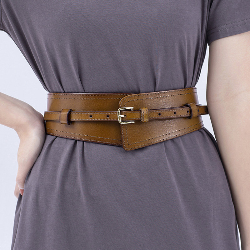 头层牛皮腰带腰封欧美女外搭装饰百搭配裙子大衣毛衣真皮宽皮带潮