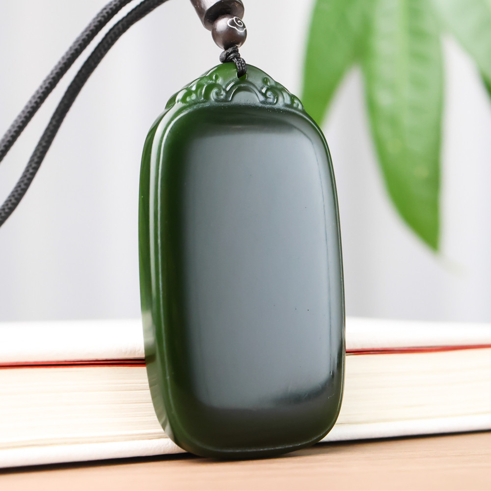 和田玉碧玉平安牌吊坠新疆玉器男款如意无事牌项链挂件玉佩天然