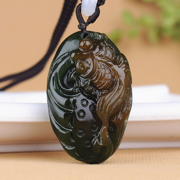 和田玉糖玉金鱼吊坠挂件天然玉石金玉满堂玉鱼项链坠毛衣链男女款