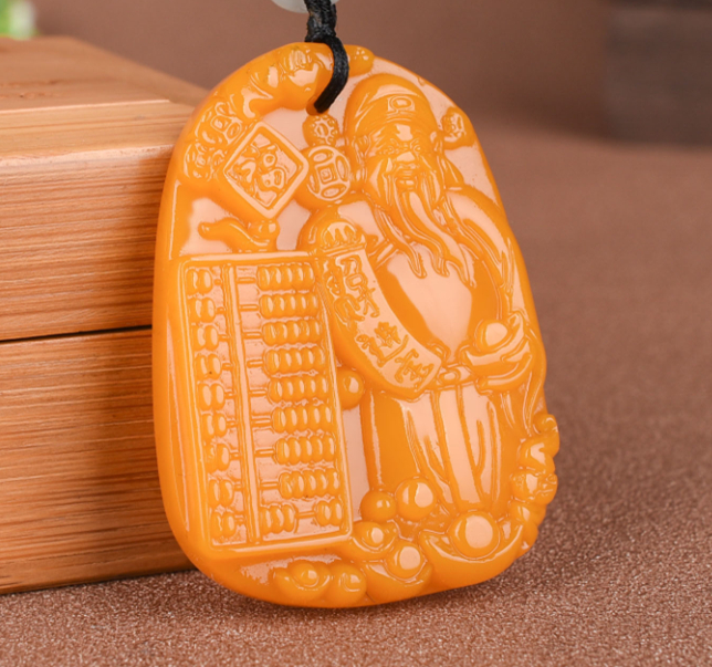 天然和田玉黄玉财神爷挂件吊坠和田黄玉如意算盘日进斗金玉牌子