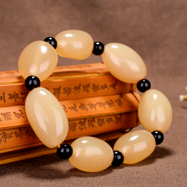 天然新疆和田玉黄玉籽料原石手链男款玉石手串手排女士玉链玉器