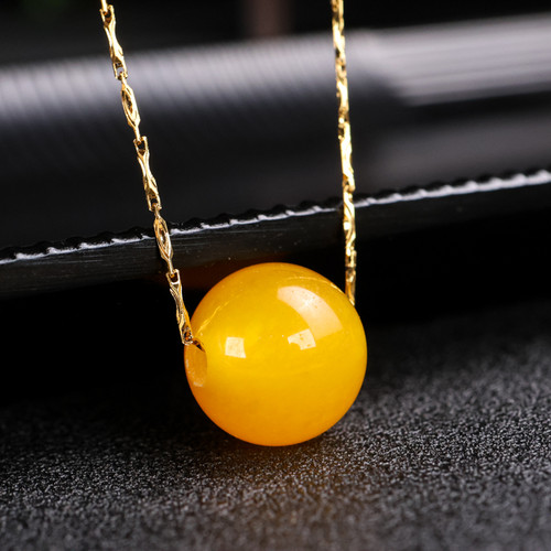 和田玉黄玉圆珠吊坠锁骨链