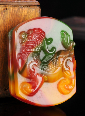 天然和田玉彩玉招财貔貅皮带扣