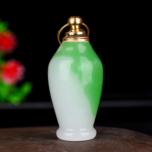 天然新疆和田玉青花玉鼻烟壶吊坠挂件平平安安玉瓶项链平安坠