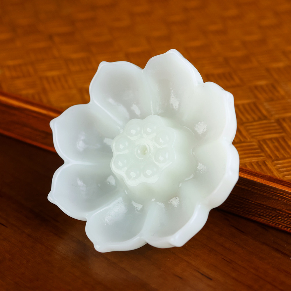 和田玉白玉籽料莲花玉盏香盏手把件小摆件天然玉石新疆玉器