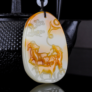 天然和田玉白玉籽料玉羊吊坠挂件三羊开泰玉佩生肖羊平安牌项链