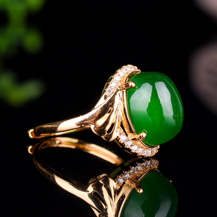 女款镶嵌活口老坑a货蛋面指环