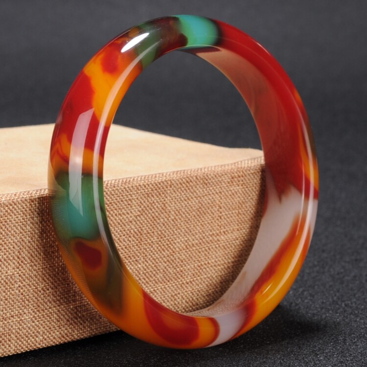 正品新疆和田玉彩玉手镯天然金丝玉玉镯女款玉石七彩玉手镯子