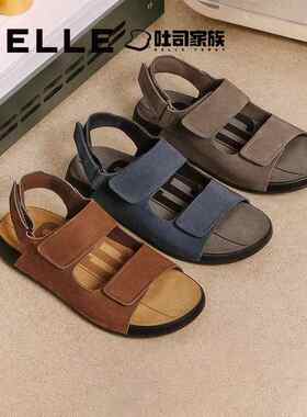 百丽男鞋吐司2.0魔术贴外穿凉鞋25夏新牛皮休闲沙滩凉鞋8GG02BL5