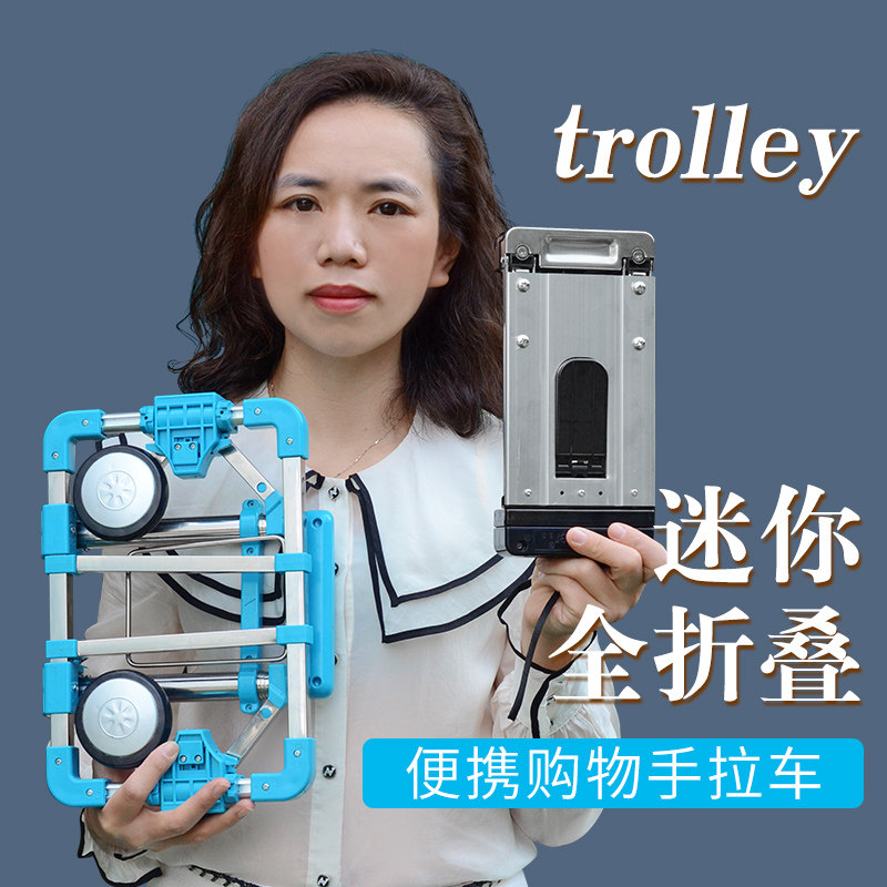可折叠可携式手拉车购物买 菜迷你小拉车超小家用拉货推车行李拉