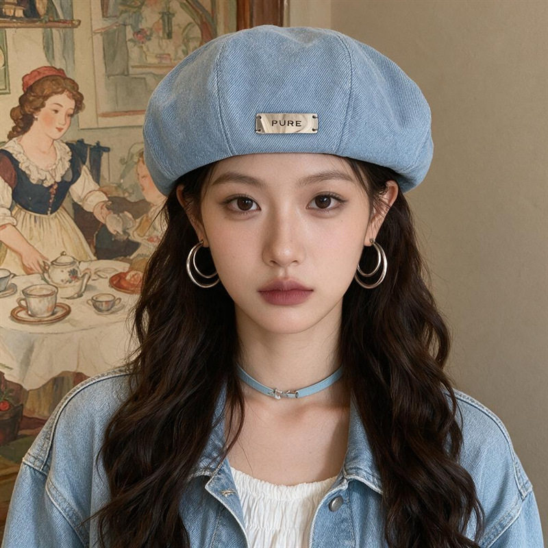 牛仔贝雷帽子女新款韩版显脸小时尚百搭透气薄款高品质画家蓓蕾帽