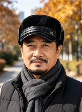 新款冬季加绒帽子中老年人爸爸鸭舌帽男护耳加厚保暖防寒皮质帽子