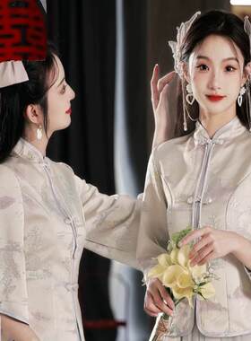 出租中式伴娘服中国风旗袍婚礼伴娘裙伴娘团显瘦中式晚礼姐妹团