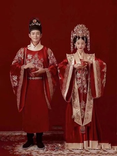 出租明制汉服婚服有拖尾情侣套装中式婚礼中国风秀禾服新郎新娘