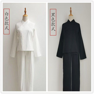 出租棉麻汉服白色黑色中衣中裤中国风唐装汉服睡衣圆领袍打底居家