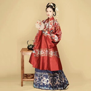 出租汉服中国风立领斜襟长袄马面裙明制汉服婚服公司年会走秀演出