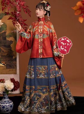 出租明制汉服女款中式婚礼伴娘服冬款运动会入场表演拍摄走秀服装