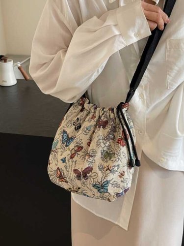 新中式帆布小包包女2025新款潮ins水桶包外出通勤单肩斜挎包