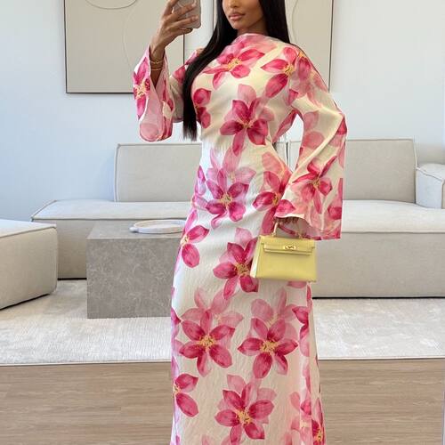 马来西亚长袖大码印花连衣裙民族长裙袍子Dubai robe dress