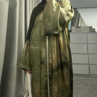中东迪拜长袍女装连衣裙时尚扎染长袍连衣裙女Arab Women Robe