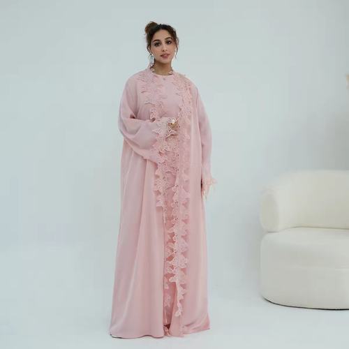 大码花边拼接开衫内搭连衣裙两件袍子民族风robe cardigan dress