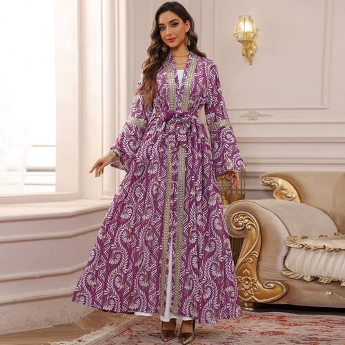 土耳其新款绣花重工艺收腰连衣裙Dubai Arab Women's Dress Robe