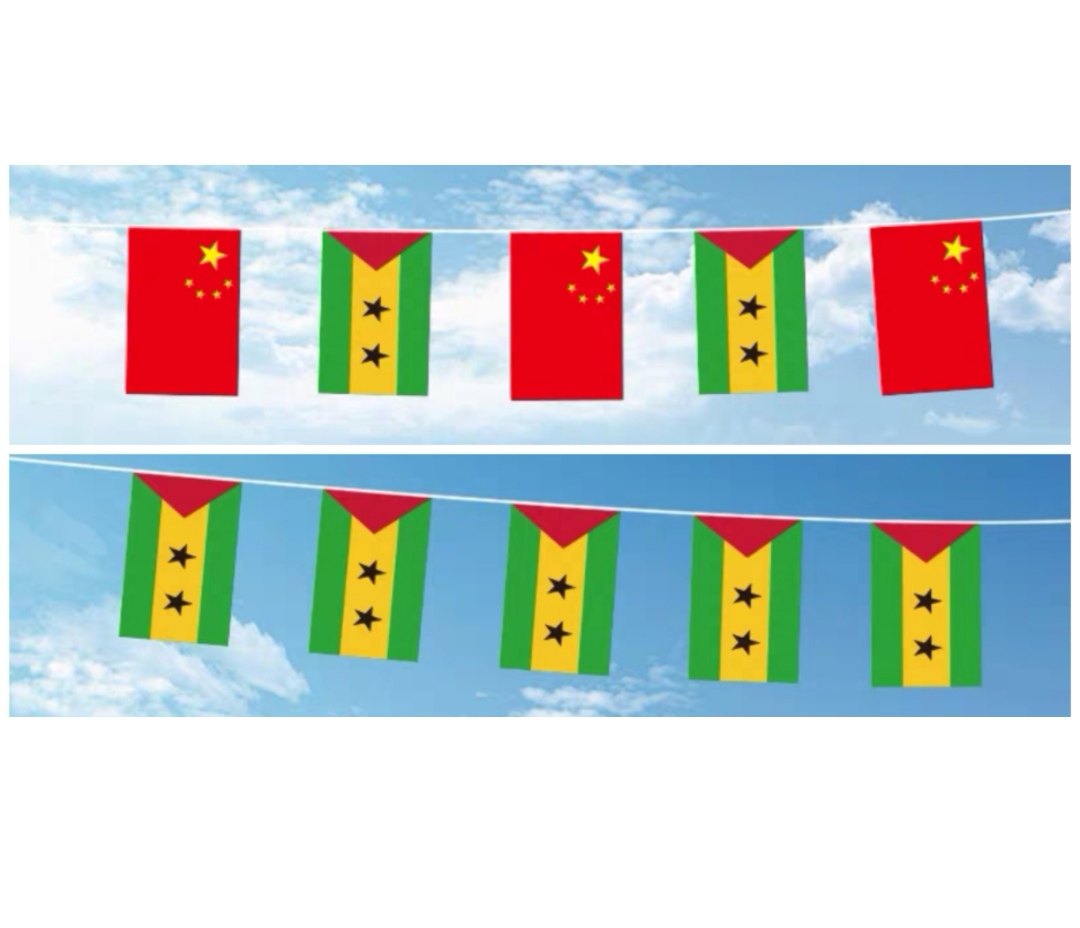 可开票5米8号圣多美和普林西比国旗串旗中国交叉串旗小旗子小国旗