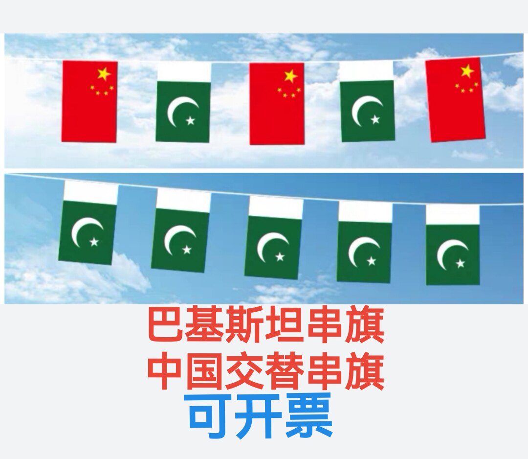 5米8号中国巴基斯坦国旗串旗户外旗吊旗挂旗装饰巴基斯坦小国旗