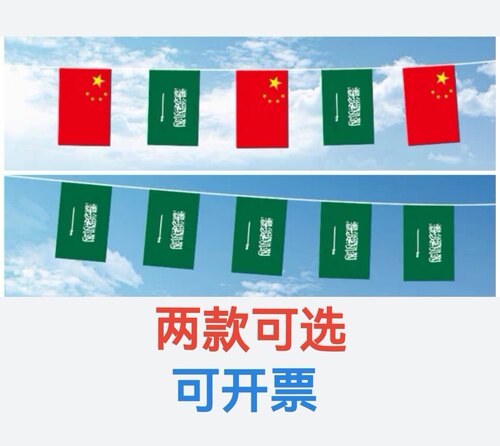 7米8号中国沙特阿拉伯国旗串旗挂旗吊旗沙特装饰沙特国旗小国旗子