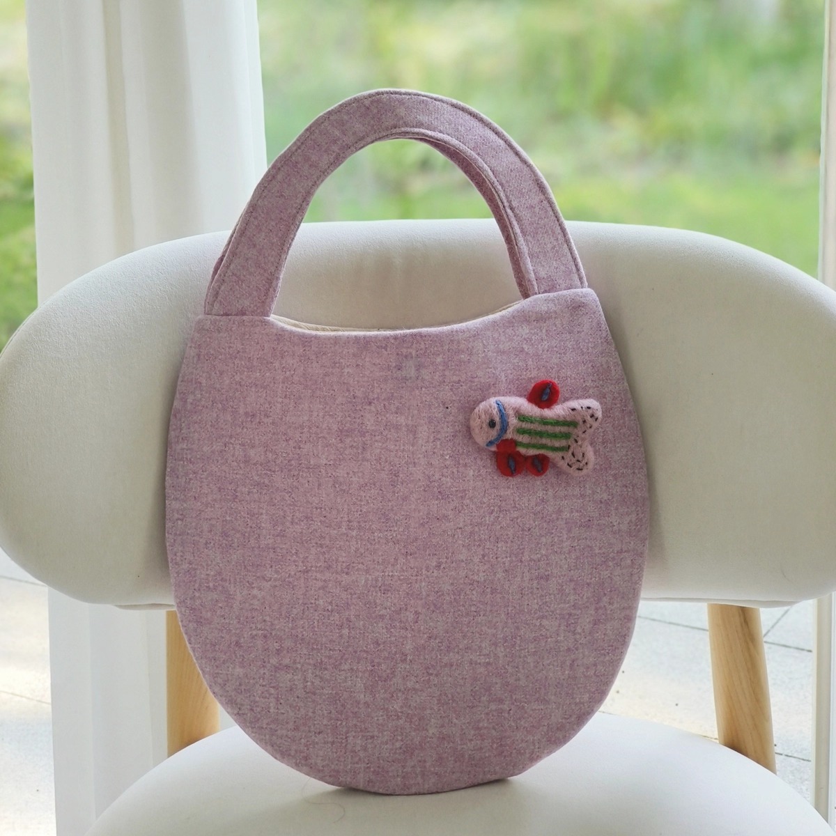 牧荑原创毛呢手工手提包鸡蛋包可爱蛋仔包粉色