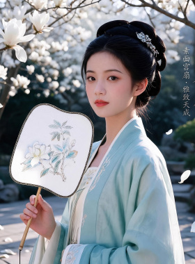 纯手绘国画宫扇桂花中式玉竹拍照收藏宣纸文玩古风手工画摆件