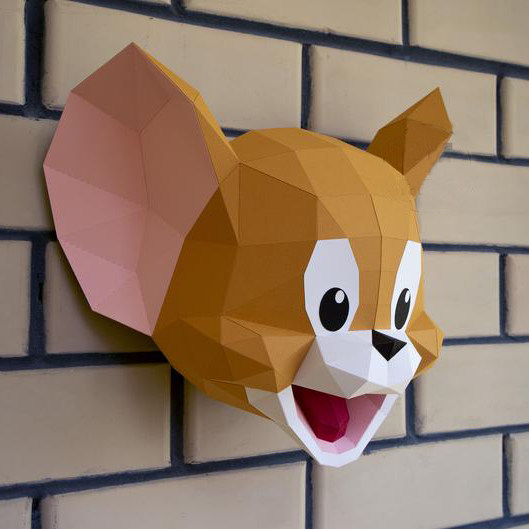 创意3d纸模几何卡通 猫和老鼠汤姆杰里 儿童房墙挂diy材料包装饰