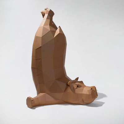 欧美创意3D纸模 倒立的河马 DIY纸制动物摆件装饰手工材料包