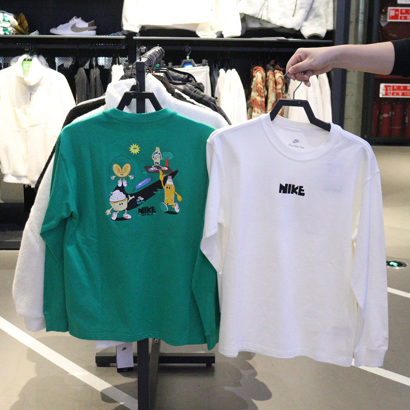 Nike耐克背标印花男圆领长袖T恤