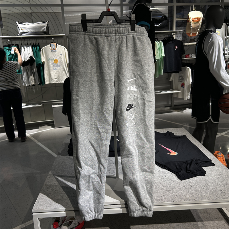 正品Nike耐克 秋冬男子LOGO印花运动休闲加绒保暖收脚长裤 DX0796