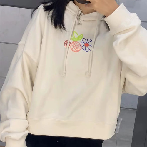 专柜正品Adidas阿迪达斯三叶草女子印花短款卫衣套头衫 GP3495