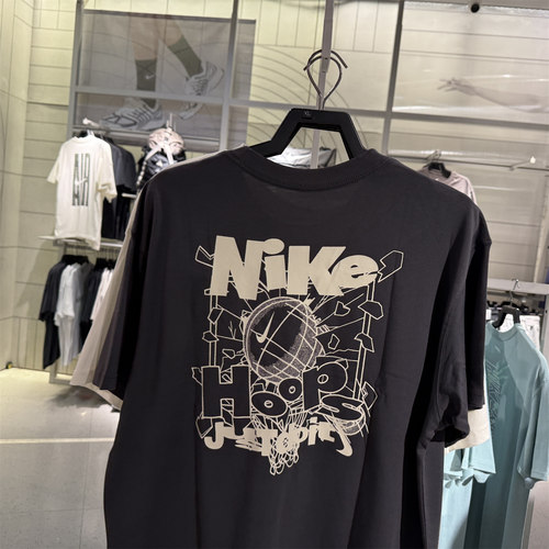 正品耐克NIKE男休闲篮球系列运动背标印花圆领短袖T恤 IH2473-060