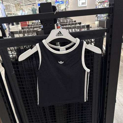 阿迪达斯三叶草女子刺绣logo辣妹运动修身高腰背心 LF4595 LF4596