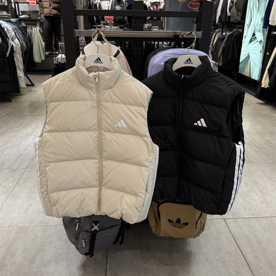 阿迪达斯羽绒马甲男25新款三条纹保暖立领运动背心 KH3990 KH3991
