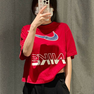 Nike/耐克短袖女夏季新款大勾拼接字母圆领休闲运动宽松T恤HF6291