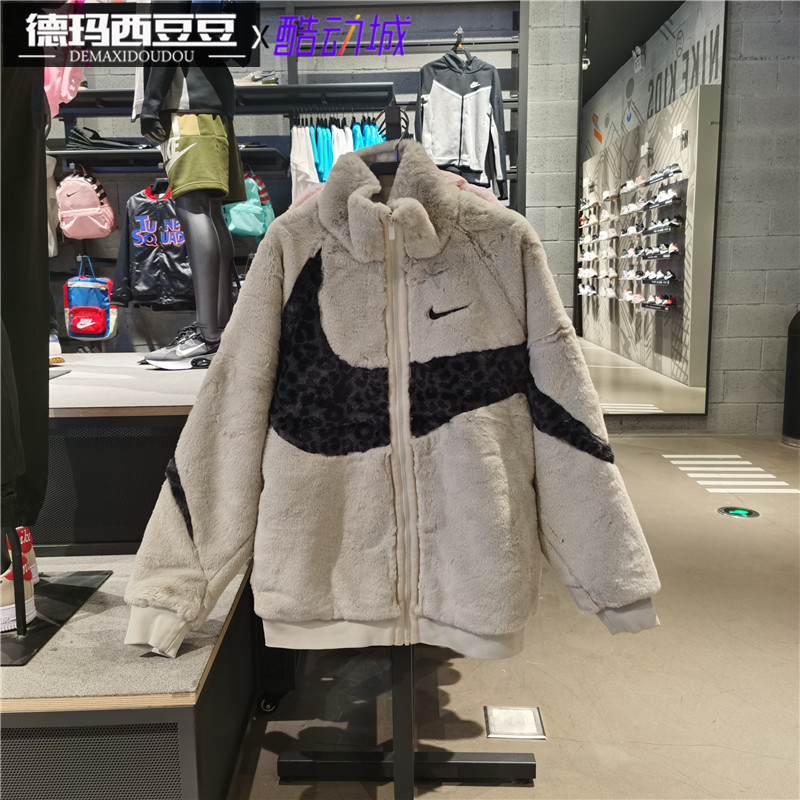 Nike耐克仿貂绒大勾印花夹克外套